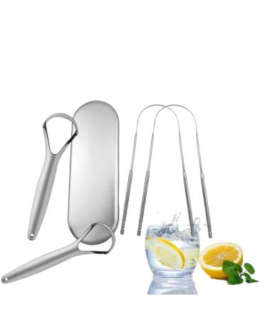 Tongue cleaner 4 piece of tongue scraping stainless steel set fought bad breath fresh breath in seconds easy to clean environmentally friendly and practical