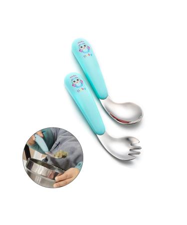 Silent children cutlery set curved handle training spoons forks stainless steel baby spoon fork curved feeding spoon baby spoon fork set set handle heat -resistant self -learning learning spoon (green) - Buy Online on GoSupps.com