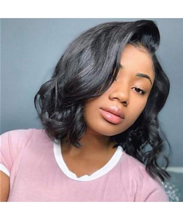 Short Brazilian Real Hair Lace Front Wig - Wavy 10 Inch Black Wig for Women - 150% Density - Buy Online on GoSupps.com