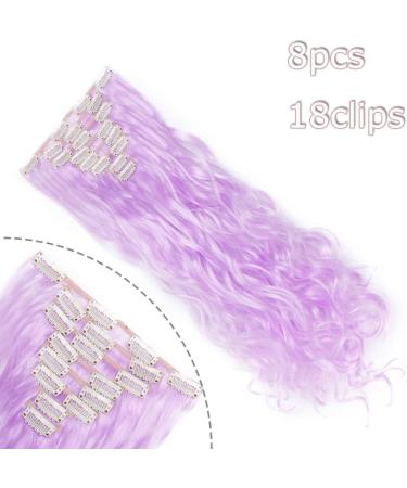 24 Inch Curly Hair Extension 8 Pcs Full Head Set Clip In Hairpiece - Light Purple, Heat-Resistant - Buy Online on GoSupps.com