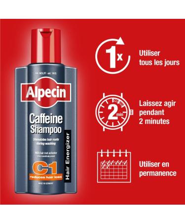 Alpecin Caffeine Shampoo C1 6x 375ml | Prevents and reduces hair loss | Natural hair growth shampoo for men - Buy Online on GoSupps.com