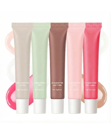 5Pcs Summer Tinted Lip Butter Balm - Ultra-Hydrating Nourishing Lip Care with Natural Ingredients Soothes & Softens Dry Lips Birthday Cake with Slight Shine(Vanilla+Mint+Coffee+Cake+Guava 5Pcs)