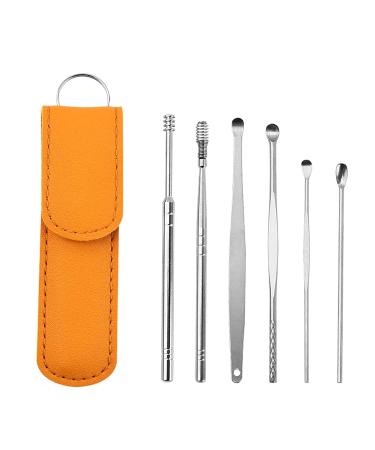6 Pieces Stainless Steel Ear Wax Cleaning Tool Set Ear Pin Type Ear Wax Removal Tool Ear Cleaning Tool Set with Imitation Leather Storage Bag (Yellow)