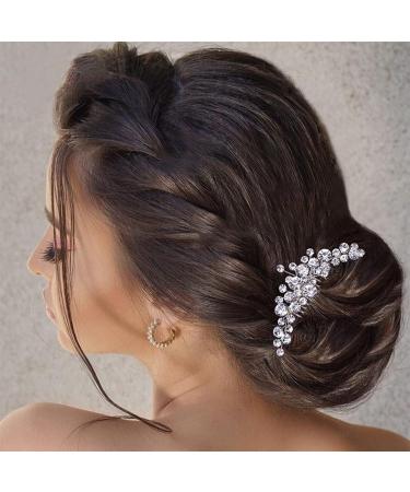 Bride Wedding Crystal Hair Bridal Flower Side Hair Clip Rhinestone Bridal Comb Barrette Handmade Flower Hair Clip Head Pieces Bridal Headpiece Wedding Accessories for Women and Girls - Silver - Buy Online on GoSupps.com
