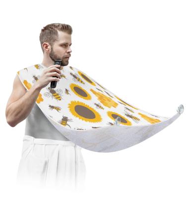 Bee Sunflowers Pattern Beard Bib Apron Beard Bib Hair Catcher for Men Shaving and Trimming Non-Stick Waterproof Beard Cape Grooming Cloth with 2 Suction Cups Gifts for Men