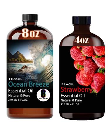 Ocean Breeze Essential Oil 8 Fl Oz and Strawberry Essential Oil 4 Fl Oz for Diffuser Humidifier Yoga Cleaning DIY Candle Soap Making Perfume Gift for Essential Oils