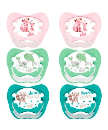 NIP Economy Set NaturalLatex Pacifier Family Size 2 (5-18 Mo.) Latex 6-Pack Girls Teat made of latex BPA free made in Germany