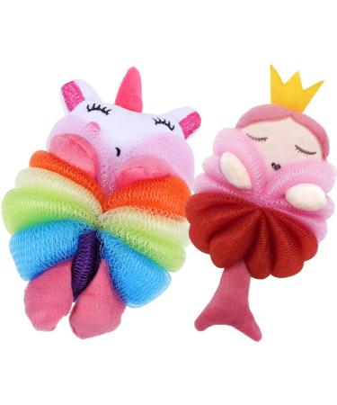 FRCOLOR 2pcs Children's Bath Ball Body Bath Scrubber Sponge Exfoliating Balls Shower Loofah Scrub Washcloth Shower Mesh for Kids Mermaid Loofahs Luffa Polyethylene Cartoon Linger Baby