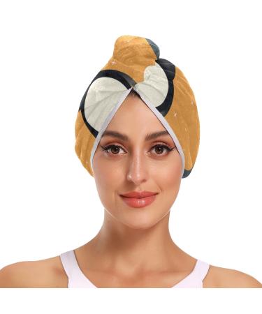 Sun Penguin Hair Towel 2 Pack Super Absorbent Hair Drying Towel Quick Dry Hair Turbans Head Towel with Button Twisty Wrap for Women Girls