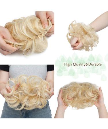 Golden & Bleach Blond Updo Ponytail Hair Extension | Messy Bun Scrunchie Curly Wavy Hairpiece for Women - 35g - Buy Online on GoSupps.com