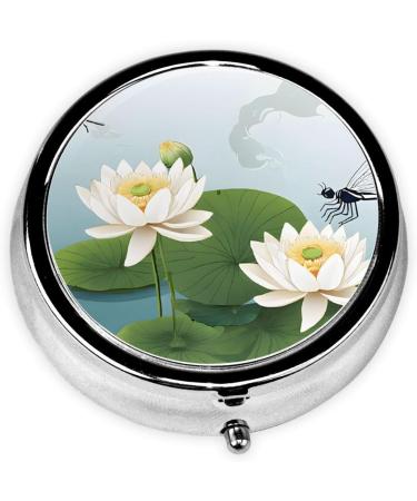 Dragonfly Water Lily Mini Round Pill Box | 3 Compartment Portable Pill Organizer for Travel Home & Office - Buy Online on GoSupps.com