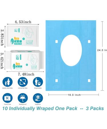 Disposable Toilet Seat Cover 30 Pack - Extra Large Waterproof Mats for Adults, Kids, Toddlers - Individually Wrapped, 16x24inch - Travel Accessories - Buy Online on GoSupps.com