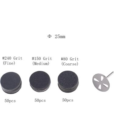 150pcs Sandpaper Discs and Metal Drill Bit Set - 80, 150, 240 Grits | 25mm Pedicure Sanding Disc Bit for Electric Foot File - Buy Online on GoSupps.com