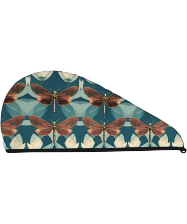 Quick-Dry Coral Velvet Hair Cap - Dragonfly & Lotus | Ideal Hair Towel for Travel & Home | Unisex - Buy Online on GoSupps.com
