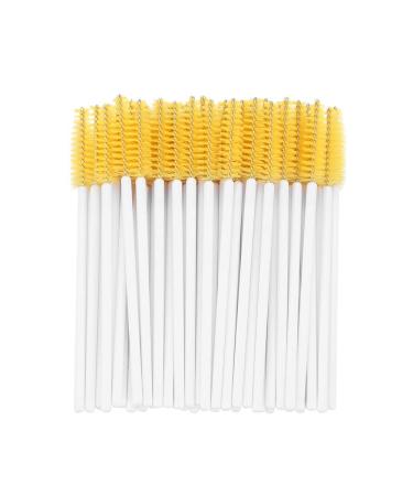 50Pcs New Crystal Rhinestone Handle Makeup Disposable Eyebrow Applicator Eyelash Brush Mascara Spiral Wands Lash Curling Comb(yellow)