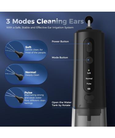 Ear Wax Removal Kit - Water Powered Ear Cleaner | Safe & Effective Electric Tool with 6 Reusable Tips & 3 Pressure Modes | IPX7 Waterproof USB-C Rechargeable - Black - Buy Online on GoSupps.com