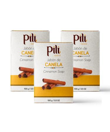 Pili Natural Cinnamon Soap Bars (3 Pack). Face and Body Soap Bars for Women Men Teens and All Skin Types. Jab n de Canela. 3.5 oz each.