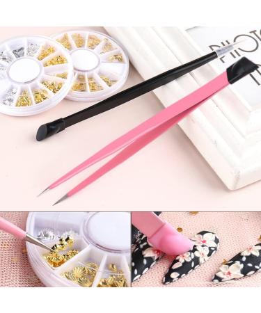 Nail Tweezers Double Sided Nail Art Sticker Silicone Press Rhinestone Picker Nippers Pink Brushes - Buy Online on GoSupps.com