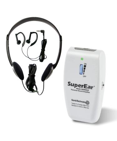 SuperEar Rechargeable Personal Sound Amplification Product Model SE9000HP Complete System with Headphones and Earbud Increases Sound 50dB 3 Tone Frequency Selection