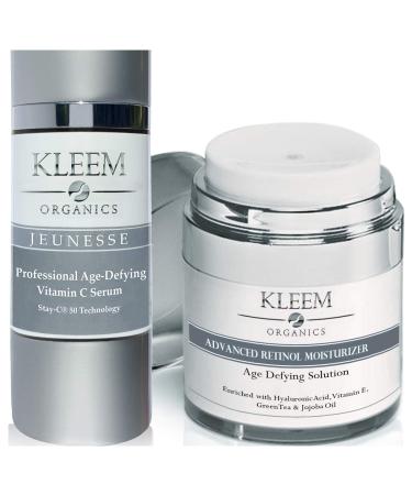 Day & Night Duo Bundle - Vitamin C Serum & Retinol Cream - Natural & Organic Anti Aging Formula for Face - Improve Skin Texture & Glow - Reduce Fine Lines Dark Spots 1 SERUM + 1 CREAM
