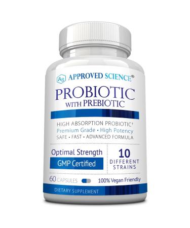Approved Science Probiotic with Prebiotic - 10 Strains - 25 Billion CFU - 1 Bottle - Vegan 60 Count (Pack of 1)
