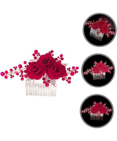 minkissy Rose Hair Comb Wedding Hair Accessories for Brides Wedding Hair Comb Rose Hair Decor Bridal Hair Side Comb Rose Flower Hair Comb Wedding Hair Side Comb Hair Decoration Red Cloth - Buy Online on GoSupps.com