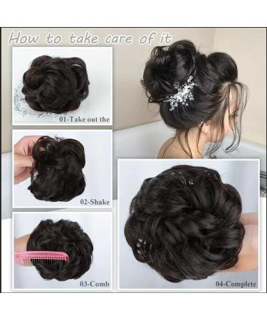 Messy Bun Hair Extensions with Rubber Band - Large Curled Synthetic Hair Parts (4/30# - Dark Brown & Light Auburn Mix) - Buy Online on GoSupps.com