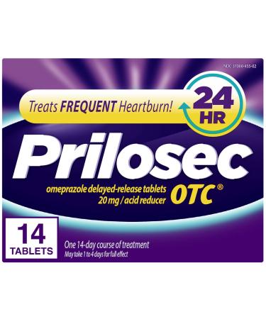 Prilosec OTC, Omeprazole Delayed Release, Acid Reducer, Treats Frequent Heartburn for 24 Hour Relief*, #1 Doctor Recommended Brand**, 14 Tablets 14 Count (Pack of 1)