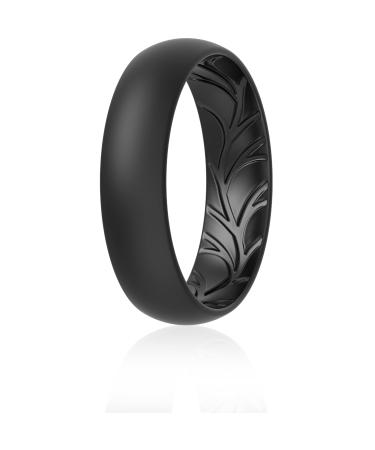 ThunderFit Women Silicone Wedding Bands, Breathable Leaf Cross Pattern Wedding Rings - 5.5 mm Wide Black 3.5 - 4 (14.9mm)