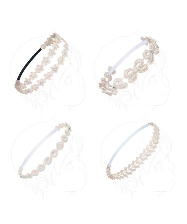 COUXILY Headbands Baby Girls Lace Flower Headband Faux Leather Elastic Band Hairband 4 Pieces (4 - C01)