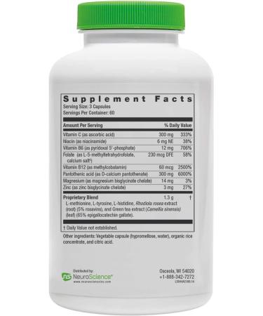 NeuroScience AdreCor - Energy Supplement with Rhodiola Rosea, Vitamin C, Green Tea Extract - 180 Capsules for Fatigue, Brain Fog, Mood, Focus, and Stress Management - Buy Online on GoSupps.com