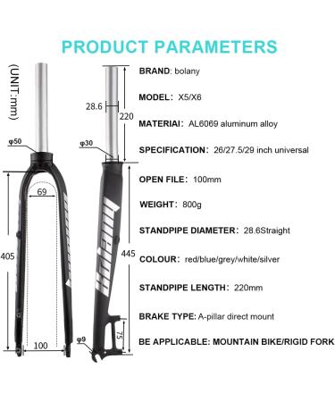 NA US Spot 1-1/8 Full Aluminum Alloy Rigid Disc Brake MTB Fork - Silver X5 | 26/27.5/29  28.6mm Threadless Taper Tube  Ultra Light - Buy Online on GoSupps.com