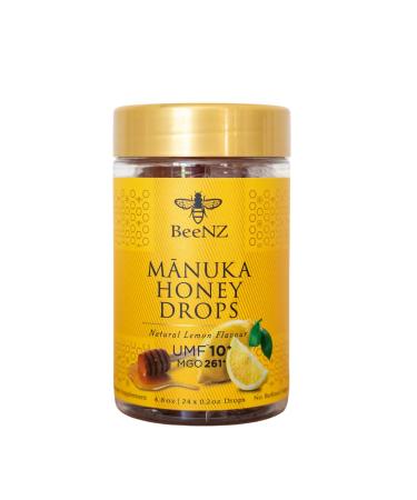 BeeNZ Manuka Honey Drops UMF 10+ MGO 263+ Natural Lemon Flavor with Eucalyptus Oil and Menthol 24 Individually Wrapped Drops