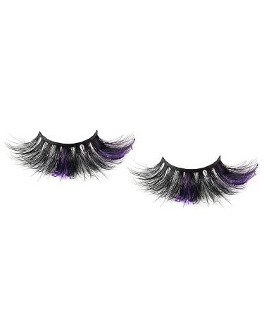 Shop 22mm 3D Fluffy Mink Glitter Lashes - Dramatic Purple Black Strip Lashes for Halloween Cosplay & Stage - Buy Online on GoSupps.com