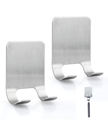 2 pieces Razor bracket shower silver razor shower shower without drilling stainless steel razor holder robust self -adhesive razor hanger shower suitable for door wall bathroom kitchen