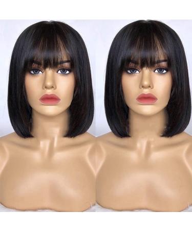 8 Inch Short Bob Human Hair Wig with Bangs | Non-Lace None Front | Brazilian Straight Machine Made Natural Color | For Black Women - Buy Online on GoSupps.com
