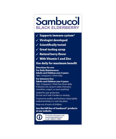 Sambucol Black Elderberry Syrup with Vitamin C & Zinc - Immune Support - 4 fl oz - Buy Online on GoSupps.com