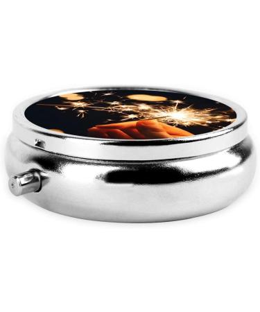 Shop Beautiful Fireworks Printed Mini Round Pill Box - 3 Compartment Portable Organizer for Travel Home & Office Use - Buy Online on GoSupps.com