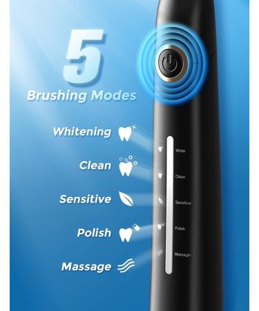Sonic Electric Toothbrush for Adults - 8 Brush Heads, 40000 VPM, 5 Modes, Rechargeable - Black, Travel Case Included - Buy Online on GoSupps.com