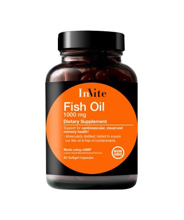 Invite Health Fish Oil 1000 mg - High-Potency Pharmaceutical-Grade EPA and DHA - Provides Omega-3 Fatty Acids to Support Brain and Heart Health - 90 Softgel Capsules