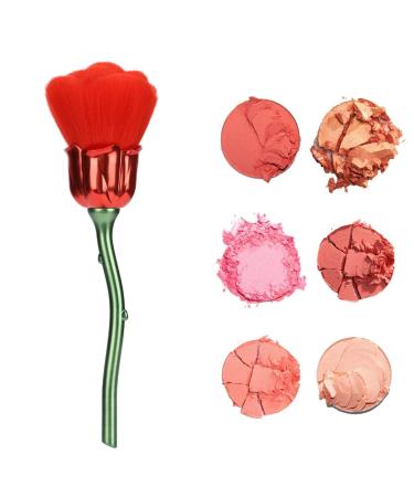 Nail Rose Dust Brush Nylon Fiber Hair Soft Comfortable Loose Powder Blush Brush for Daily Makeup(Red)