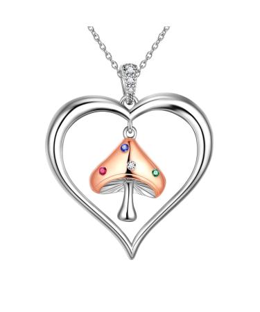 Cute Cat Necklace with Sparkling Zirconia Crystal Birthstone Pendant Necklace for Girls Womens White Gold Over 925 Sterling Silver Animal Necklace Birthstone Jewelry Sweet Present Girlfriend Sisters D Mushroom Pendant