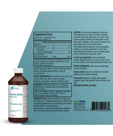 One Vite Ferrous Sulfate 220mg/5ml | Iron Supplement Liquid 16 Fl Oz (Pack of 1) - Buy Online on GoSupps.com