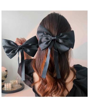Inilbran Vintage Bow Hair Clips Black Silk Bowknot Hair Barrettes French Silk Bow Hair Clip Barrette Large Bow Hair Accessories French Bowknot Clip Headpiece for Women and Girls Headdress