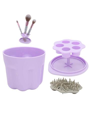 Makeup Brush Drying Rack And Makeup Brush Cleaning Kit Portable Makeup Brush Holder Makeup Brush Cleaner Mat Travel Brush Holder With Lid Makeup Brush Washing Tool Cup And Mini Cleaner Pad.(Purple)