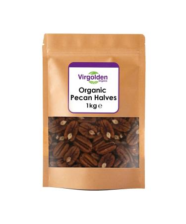 Organic Pecan Halves 1kg by Virgolden Organic - Organic Raw Pecan Nuts Healthy Protein Food Snack Delicious Snack Perfect for Baking and Cooking Certified Organic