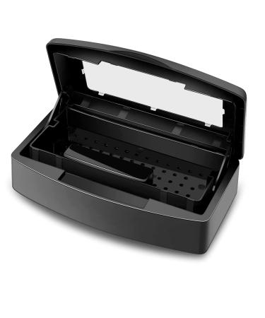 LXIANGN Nail Art Tool Sterilizer Tray Plastic Clean Sterilizing Box Storage Organizer for Nail Tweezers Hair Salon Spa & Cutter Manicure Equipment (Upgrade - Black)