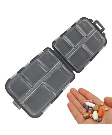 Travel Pill Organizer Box - Foldable Personal Daily Pill Case with 10 Grids Travel Pill Holder for Vitaming Fish Oils Black