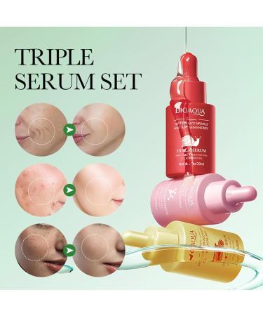 BIOAQUA 3in1 Facial Serum Set - Moisturizing Nicotinamide Turmeric & Snail Secretion for Anti-Oxidation Hydration & Anti-Wrinkle - 3x30ml International Shipping - Buy Online on GoSupps.com