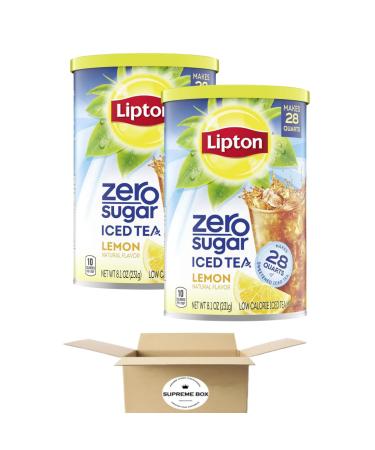 LPton Zero Sugar Iced Tea Mix Black Tea, Lemon, Makes 28 Quarts - Pack of 2 With Supreme Box